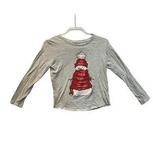 Old Navy Kids Gray Long Sleeve Snowman Graphic T Shirt Size XL 14